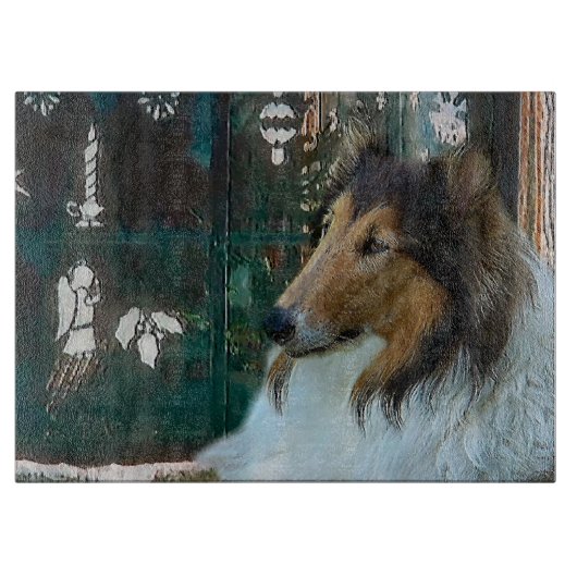 Kerst Collie bij het Raam Snijplank (Voorkant)