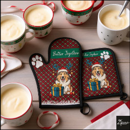 Kerst Collie Hond Rendier Cadeau Grafisch Ovenwant & Pannenlap Set