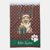 Kerst Collie Hond Rendier Cadeau Grafisch Theedoek (Verticaal)