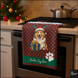 Kerst Collie Hond Rendier Cadeau Grafisch Theedoek