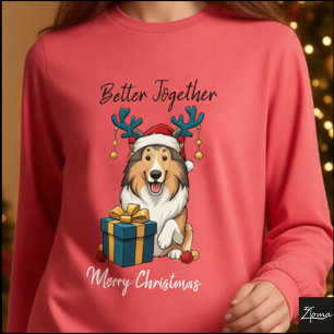 Kerst Collie Hond Rendier Cadeau Grafisch Tri-Blend Shirt