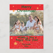 Kerst confetti gouden groene foto rood briefkaart (Voorkant)
