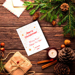 Kerst confetti gouden sterren wit rood briefkaart