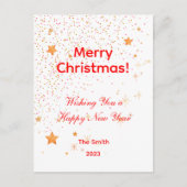 Kerst confetti gouden sterren wit rood briefkaart (Voorkant)