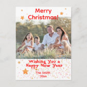 Kerst confetti gouden witte rode foto briefkaart (Voorkant)