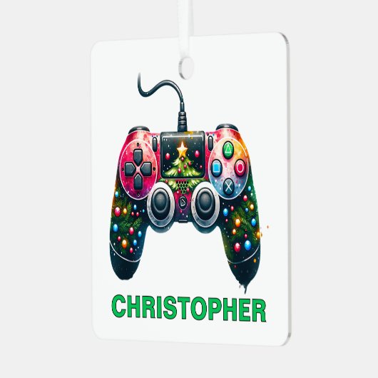 Kerst Controller Gamer Aangepaste Naam Metalen Ornament (Voorkant links)