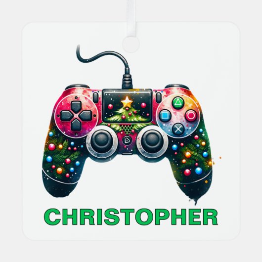 Kerst Controller Gamer Aangepaste Naam Metalen Ornament (Voorkant)
