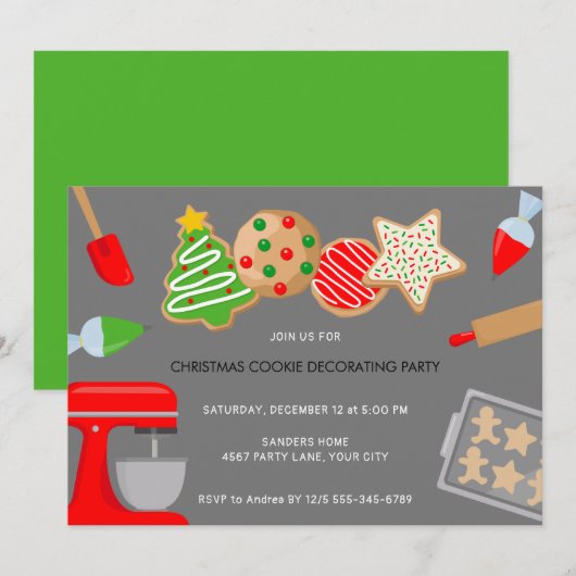 KERST COOKIE DECOREREN FEESTUITNODIGING KAART (Voorkant / Achterkant)