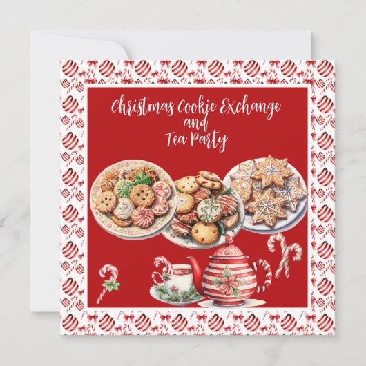 Kerst Cookie Exchange en Tea Party Kaart (Voorkant)