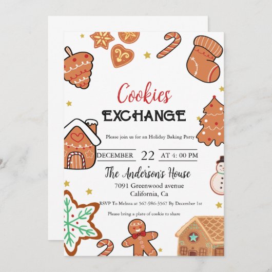 Kerst Cookie Exchange Kerstfeest Kaart (Voorkant / Achterkant)