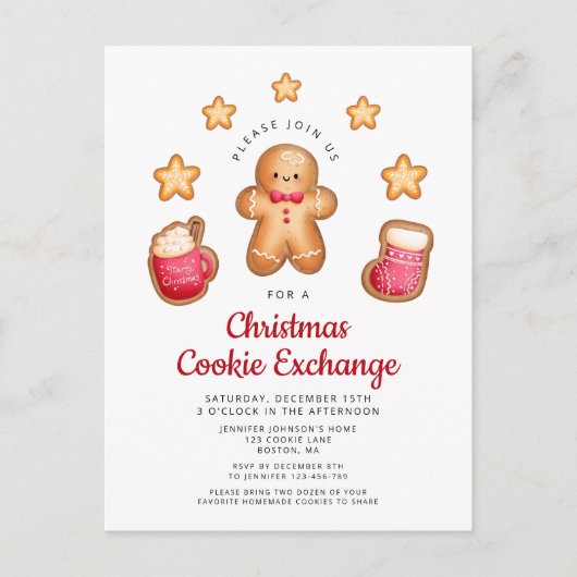 Kerst Cookie Exchange Leuke peperkoek man Uitnodiging Briefkaart (Voorkant)