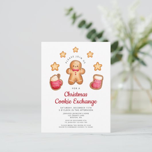 Kerst Cookie Exchange Leuke peperkoek man Uitnodiging Briefkaart (Staand voorkant)