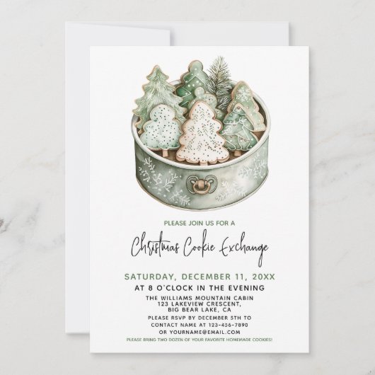 Kerst Cookie Exchange Party Elegant Green Tree Kaart (Voorkant)