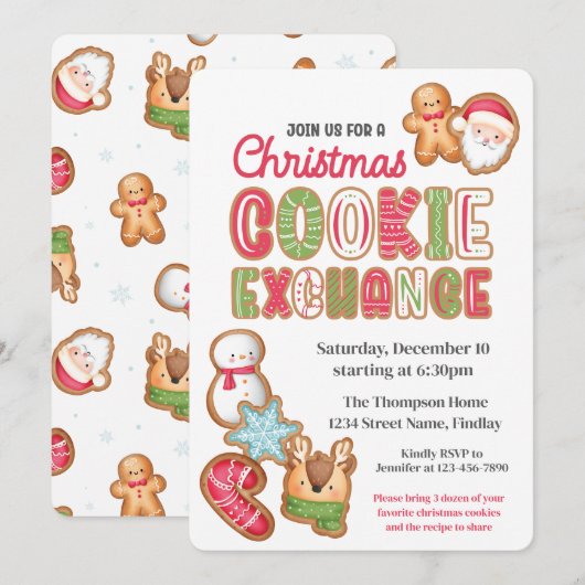 Kerst Cookie Exchange Party Evenement Kaart (Voorkant / Achterkant)