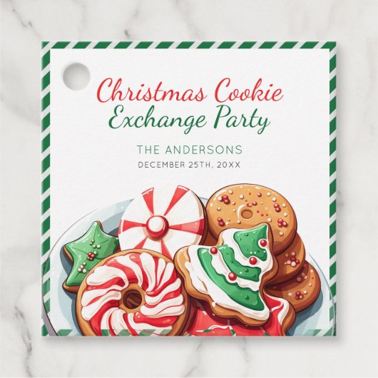 Kerst Cookie Exchange Party Feestelijk Groen Bedankjes Labels (Voorkant)