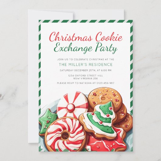 Kerst Cookie Exchange Party Feestelijk Groen Kaart (Voorkant)