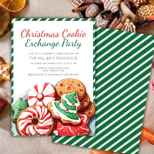 Kerst Cookie Exchange Party Feestelijk Groen Kaart