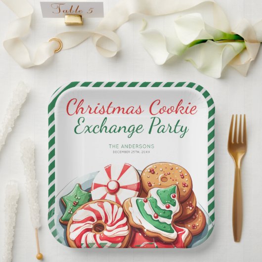 Kerst Cookie Exchange Party Feestelijk Groen Papieren Bordje (Huwelijk)