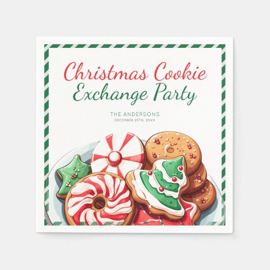 Kerst Cookie Exchange Party Feestelijk Groen Servet (Voorkant)