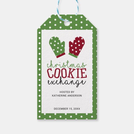 Kerst Cookie Exchange Party Groene Polka Dots Cadeaulabel (Voorkant)