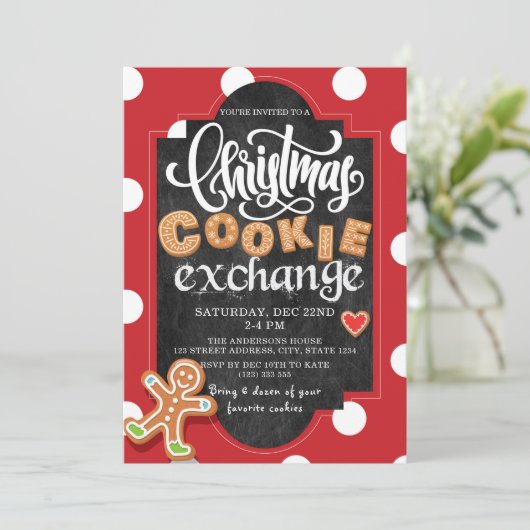 Kerst Cookie Exchange Party Red Polka Dot Kaart (Staand voorkant)
