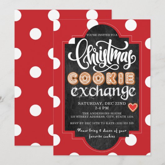 Kerst Cookie Exchange Party Rood Kaart (Voorkant / Achterkant)