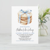 Kerst Cookie Exchange Party Schattige Blue Bow Kaart (Staand voorkant)