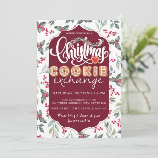 Kerst Cookie Exchange Party Waterverf Elegant Kaart (Staand voorkant)