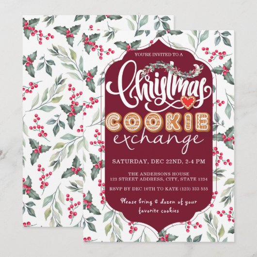 Kerst Cookie Exchange Party Waterverf Elegant Kaart (Voorkant / Achterkant)