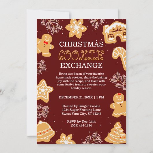 Kerst Cookie Exchange Recept Swap Bruin Party Kaart (Voorkant)