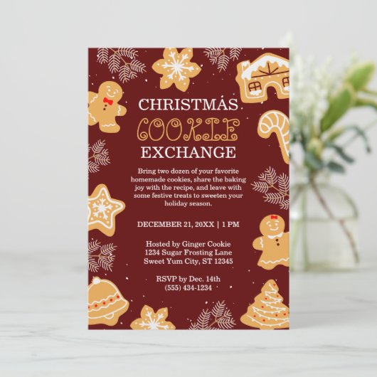 Kerst Cookie Exchange Recept Swap Bruin Party Kaart (Staand voorkant)