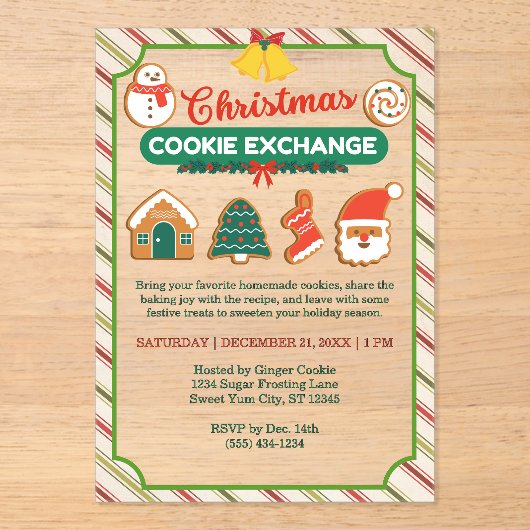 Kerst Cookie Exchange & Recept Swap Party Acryl Uitnodigingen (Voorkant)