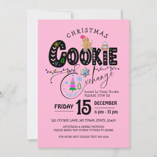 Kerst Cookie Exchange Roze Vakantie Kaart (Voorkant)