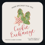 Kerst Cookie Exchange Trendy Waterverf Vierkante Sticker<br><div class="desc">Een trendy en modern label voor u om aan uw cookie-uitwisselingscookies te bevestigen. De sticker beschikt over en waterverf afbeelding van gebakken kerstkoekjes met aangepaste tekst voor het cookietype en jouw naam.</div>