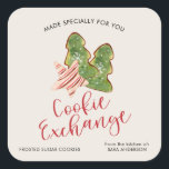 Kerst Cookie Exchange Trendy Waterverf Vierkante Sticker<br><div class="desc">Een trendy en modern label voor u om aan uw cookie-uitwisselingscookies te bevestigen. De sticker beschikt over en waterverf afbeelding van gebakken kerstkoekjes met aangepaste tekst voor het cookietype en jouw naam.</div>