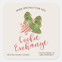 Kerst Cookie Exchange Trendy Waterverf Vierkante Sticker