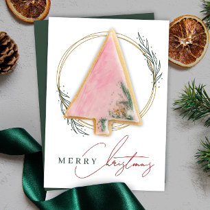Kerst Cookie Kaart Elegant Goud Groen Krans
