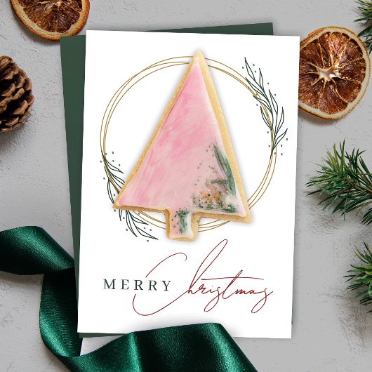 Kerst Cookie Kaart Elegant Goud Groen Krans