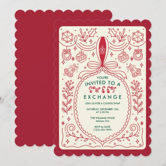 Kerst Cookie Swap Bow Cookies Decorating Party Kaart (Voorkant / Achterkant)