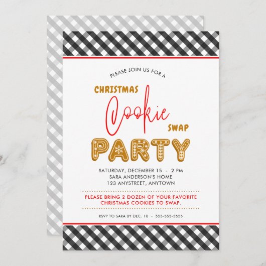 Kerst Cookie Swap Party Kerst Plaid Kaart (Voorkant / Achterkant)