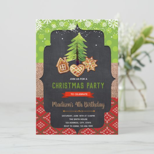 Kerst Cookie uitwisseling cacao party uitnodiging (Staand voorkant)