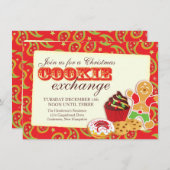 Kerst Cookie uitwisseling & etiquette rood uitnodi Kaart (Voorkant / Achterkant)