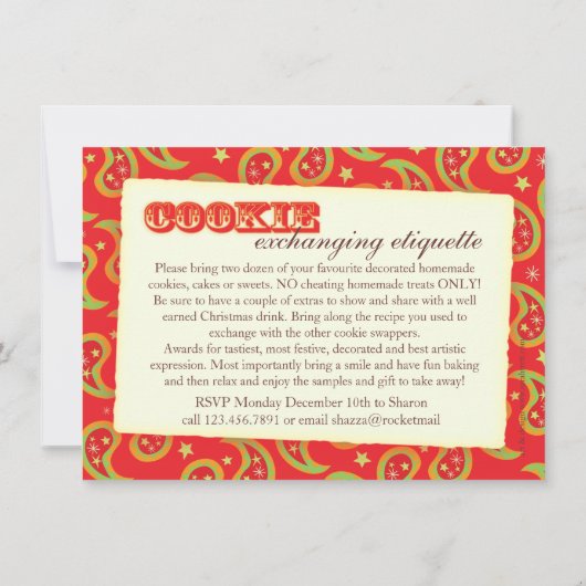 Kerst Cookie uitwisseling & etiquette rood uitnodi Kaart (Achterkant)
