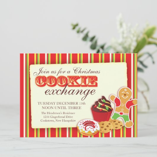 Kerst Cookie uitwisseling & etiquette uitnodiging (Staand voorkant)