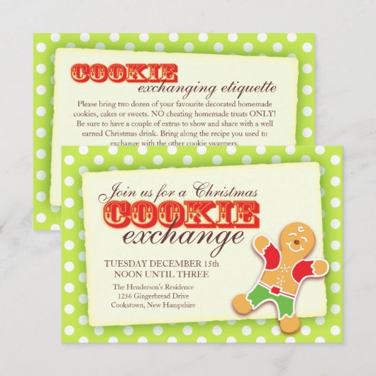 Kerst Cookie uitwisseling & etiquette uitnodiging (Voorkant / Achterkant)