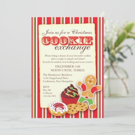 Kerst Cookie uitwisseling uitnodiging (Staand voorkant)