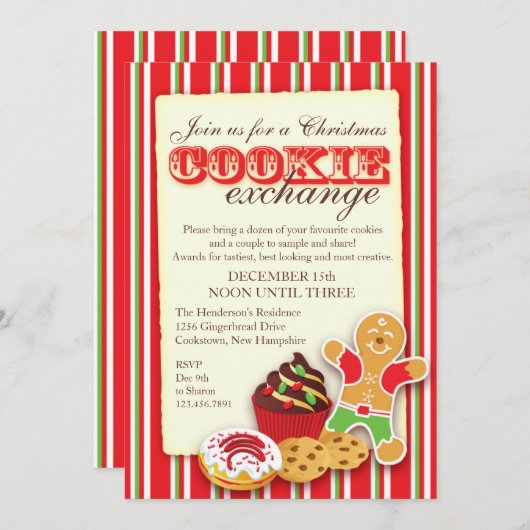 Kerst Cookie uitwisseling uitnodiging (Voorkant / Achterkant)