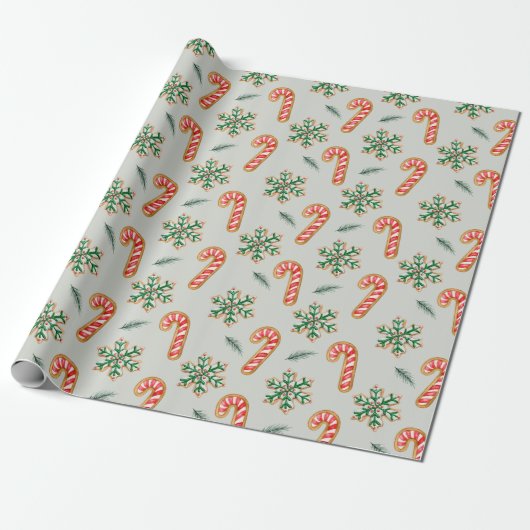 Kerst Cookie Waterverven Cadeaupapier (Uitgerold)