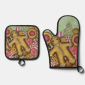 Kerst Cookies Oven Mitt en Pot Houder Set (Voorkant)
