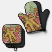 Kerst Cookies Oven Mitt en Pot Houder Set (Voorkant / Achterkant)
